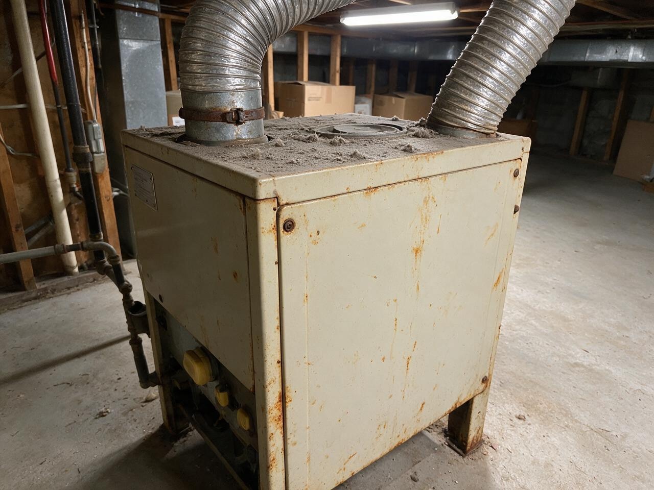 Before furnace repair - old dirty furnace
